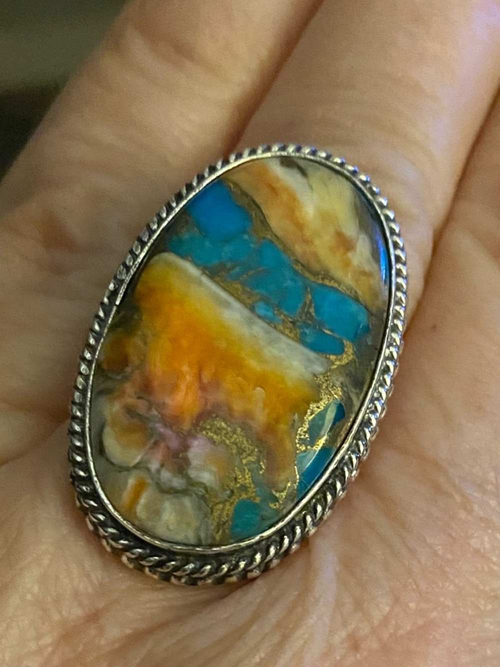 Spiny Oyster Copper Turquoise Ring 925 Sterling Silver  Ring  Size 7  P14